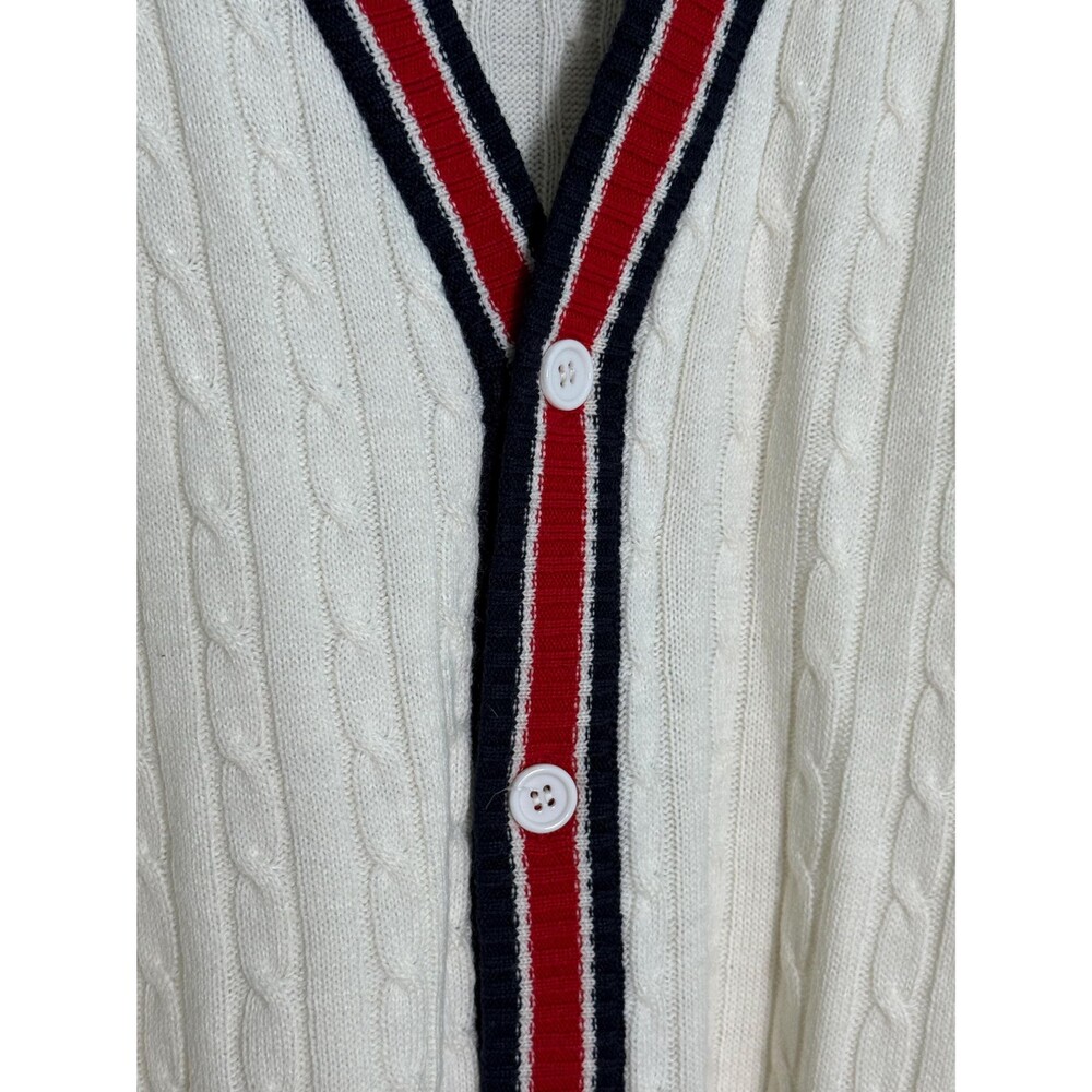 Vintage 90s Ivory Cable Knit Cardigan Sweater XL Preppy Coastal Style XL - Picture 3 of 9
